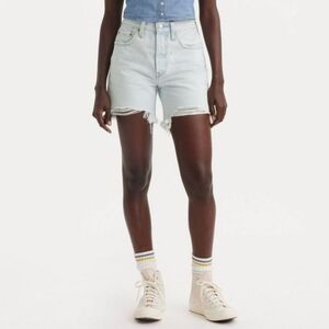 Levi's High Rise Mid Thigh Distressed Denim Shorts Size 33 Grunge Retro